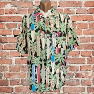 Hawaiian Shirt Maui Maui Surf Company Button Front Surf Boards Palm Trees Sz Lrg